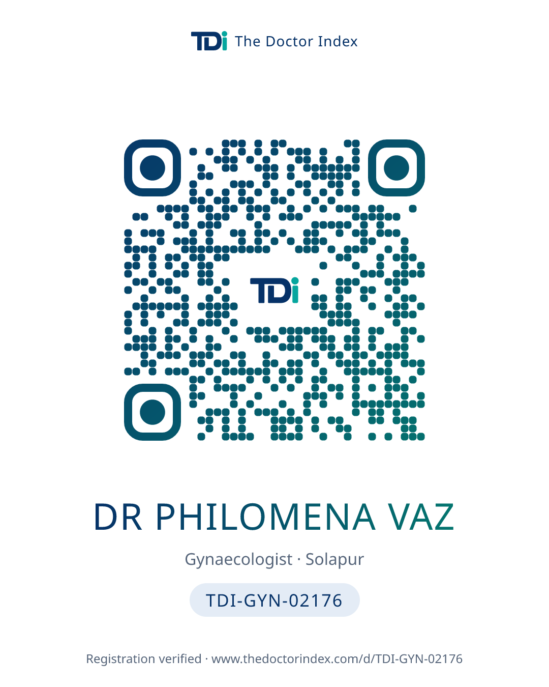 QR card for Dr Philomena Vaz, TDI-GYN-02176