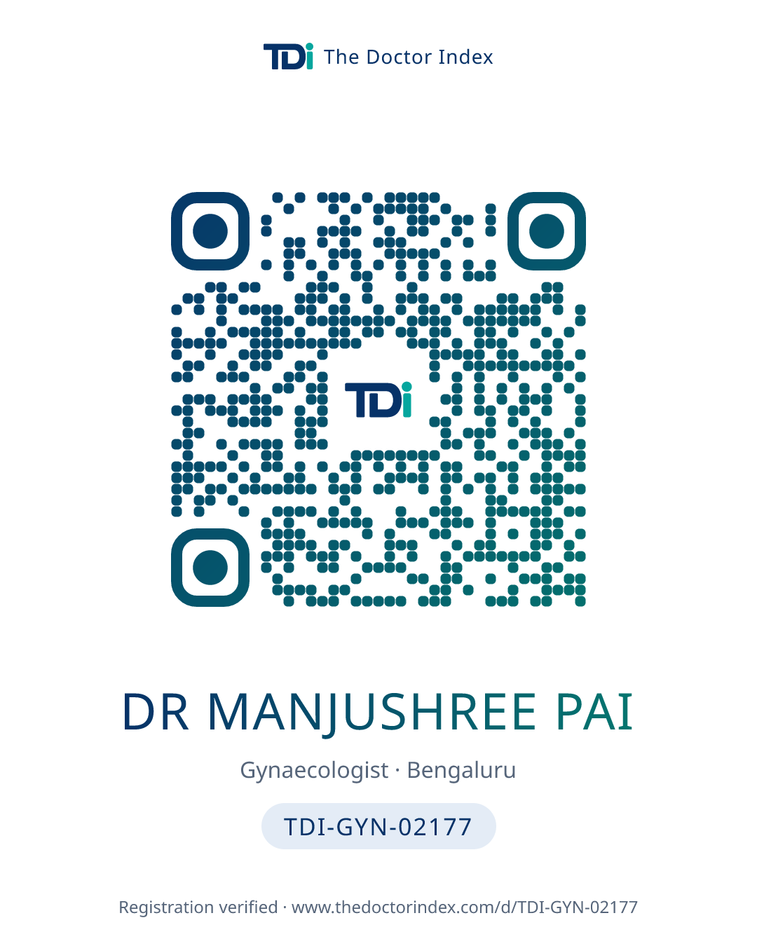 QR card for Dr Manjushree Pai, TDI-GYN-02177