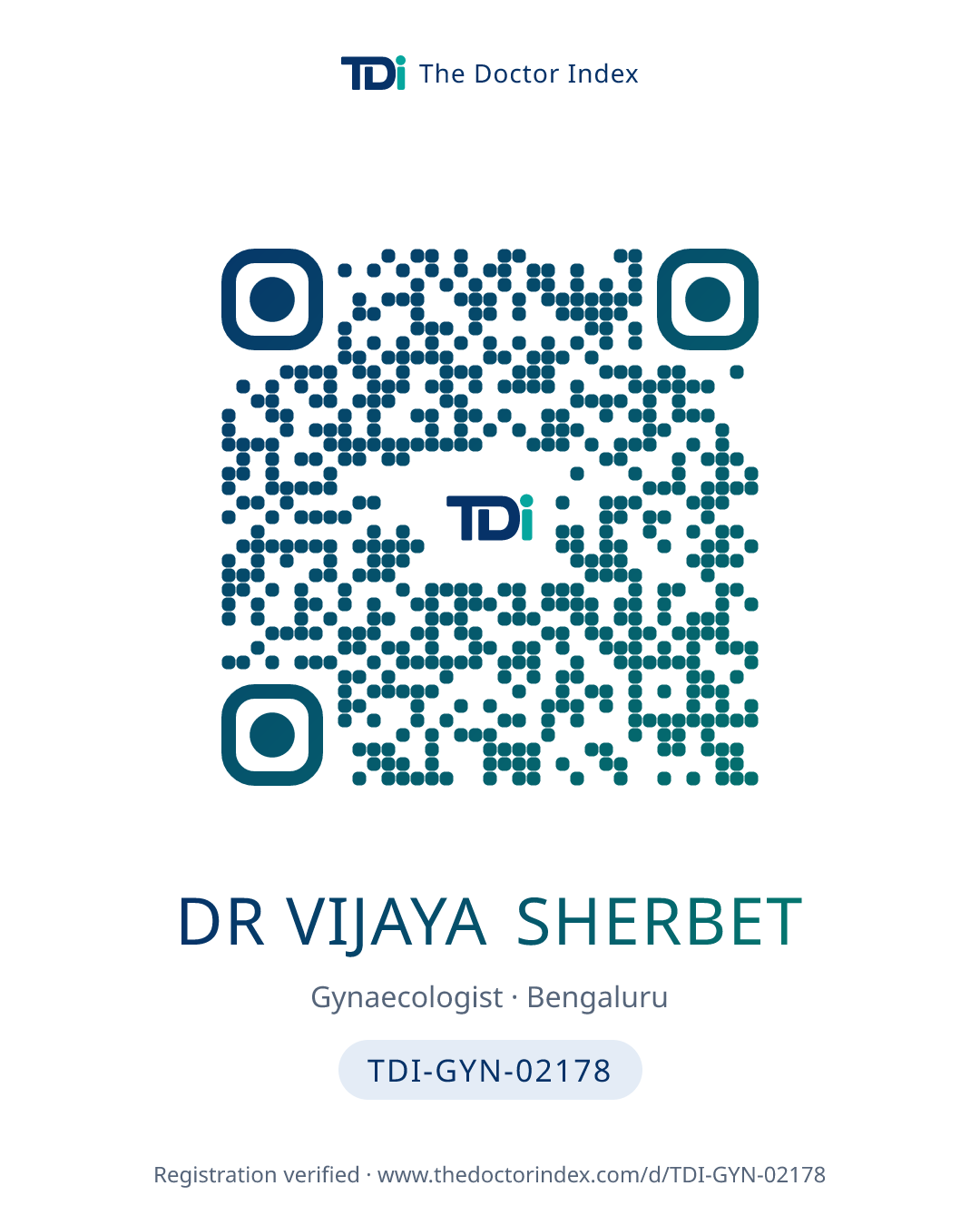 QR card for Dr Vijaya Sherbet, TDI-GYN-02178