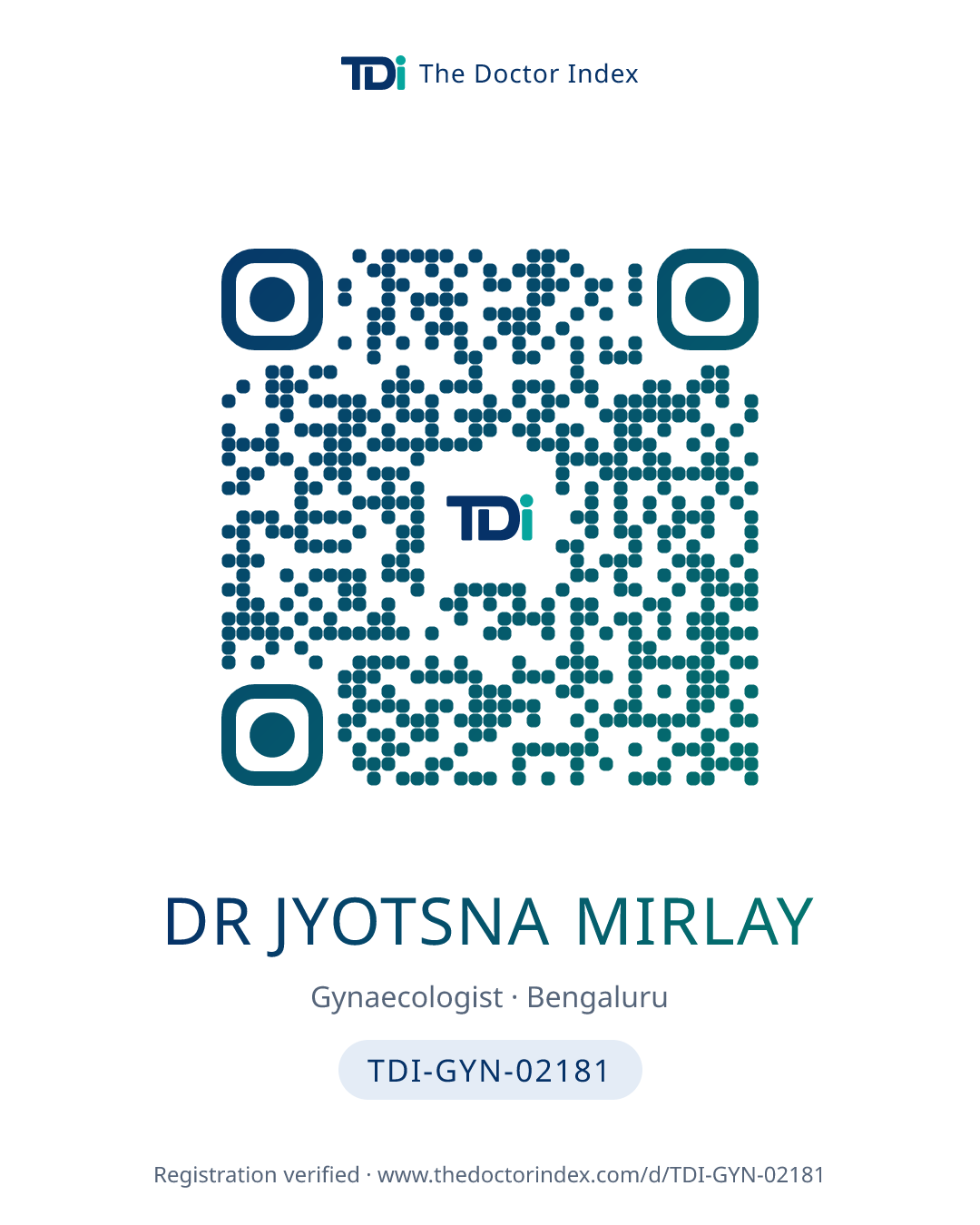QR card for Dr Jyotsna Mirlay, TDI-GYN-02181