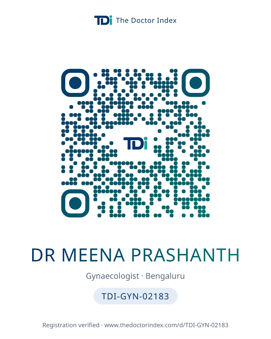 QR card for Dr Meena Prashanth, TDI-GYN-02183
