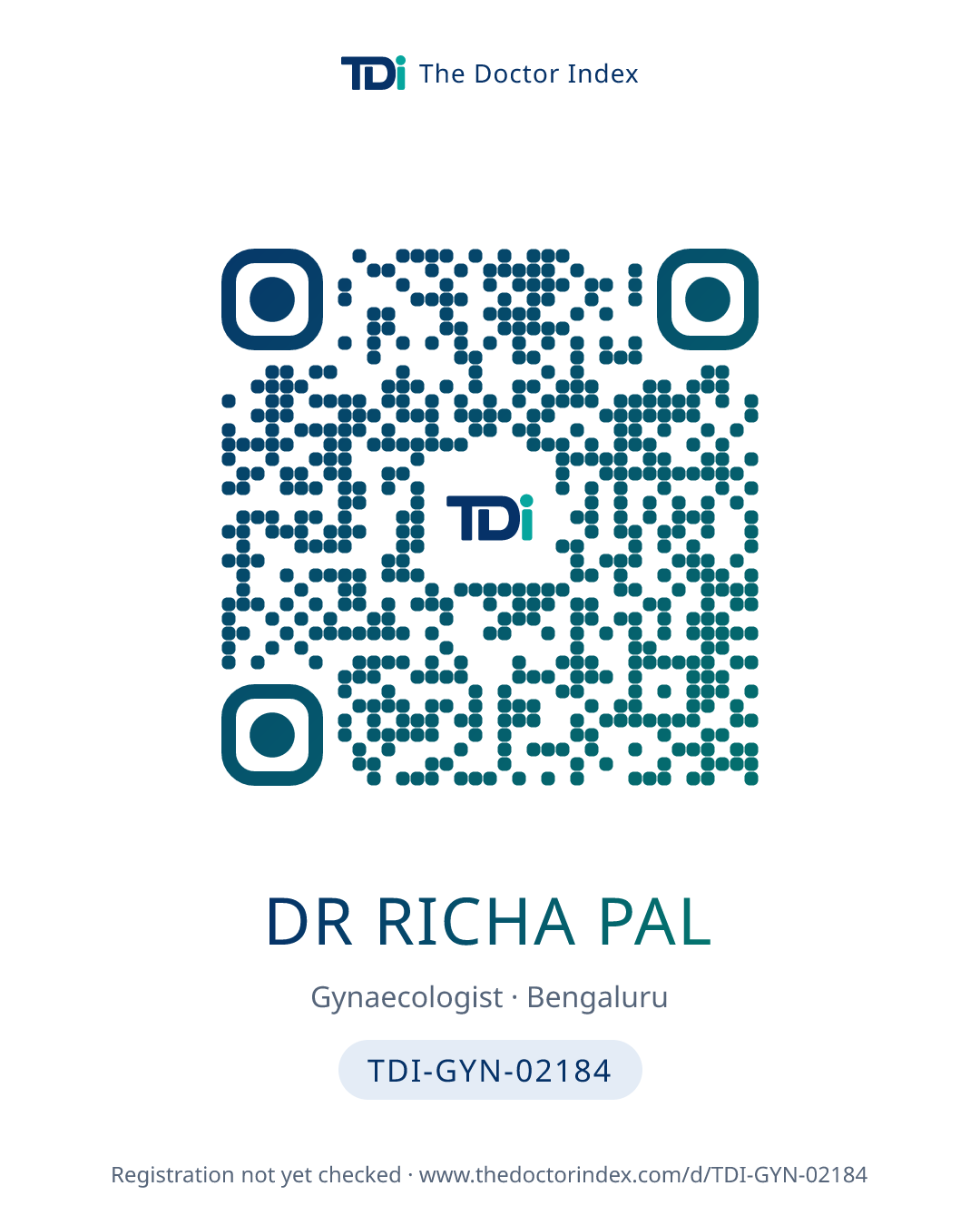 QR card for Dr Richa Pal, TDI-GYN-02184