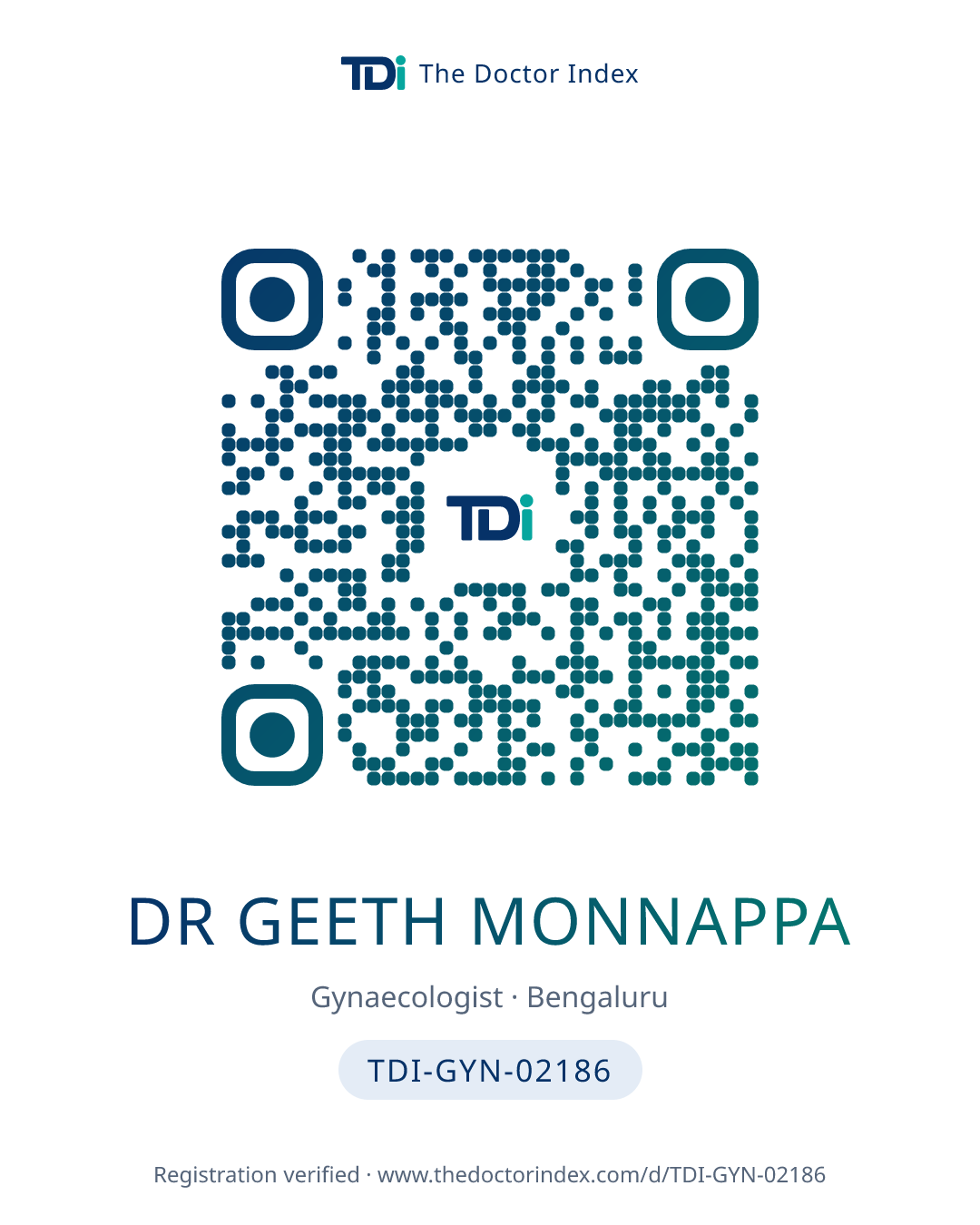 QR card for Dr Geeth Monnappa, TDI-GYN-02186