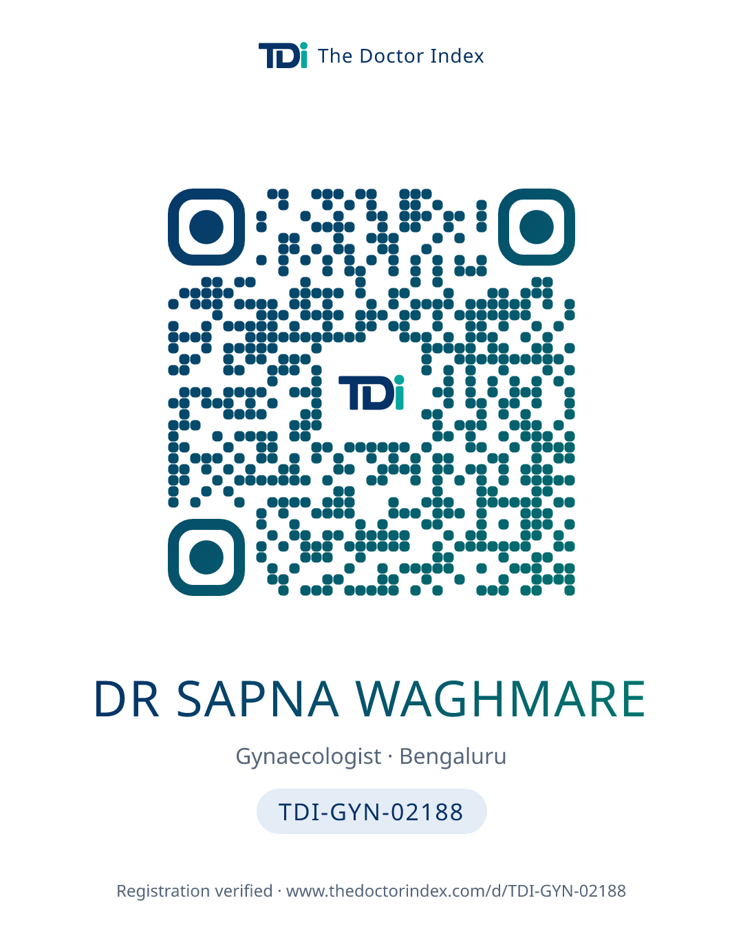 QR card for Dr Sapna Waghmare, TDI-GYN-02188