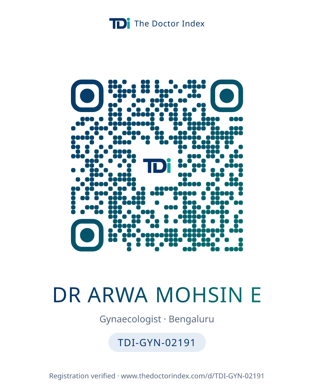 QR card for Dr Arwa Mohsin E, TDI-GYN-02191