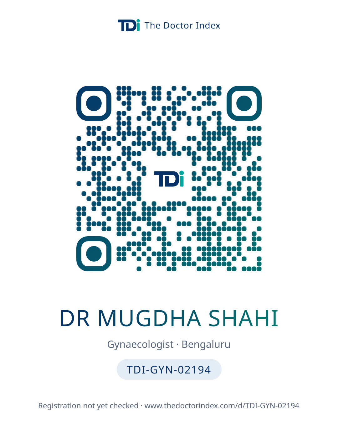 QR card for Dr Mugdha Shahi, TDI-GYN-02194
