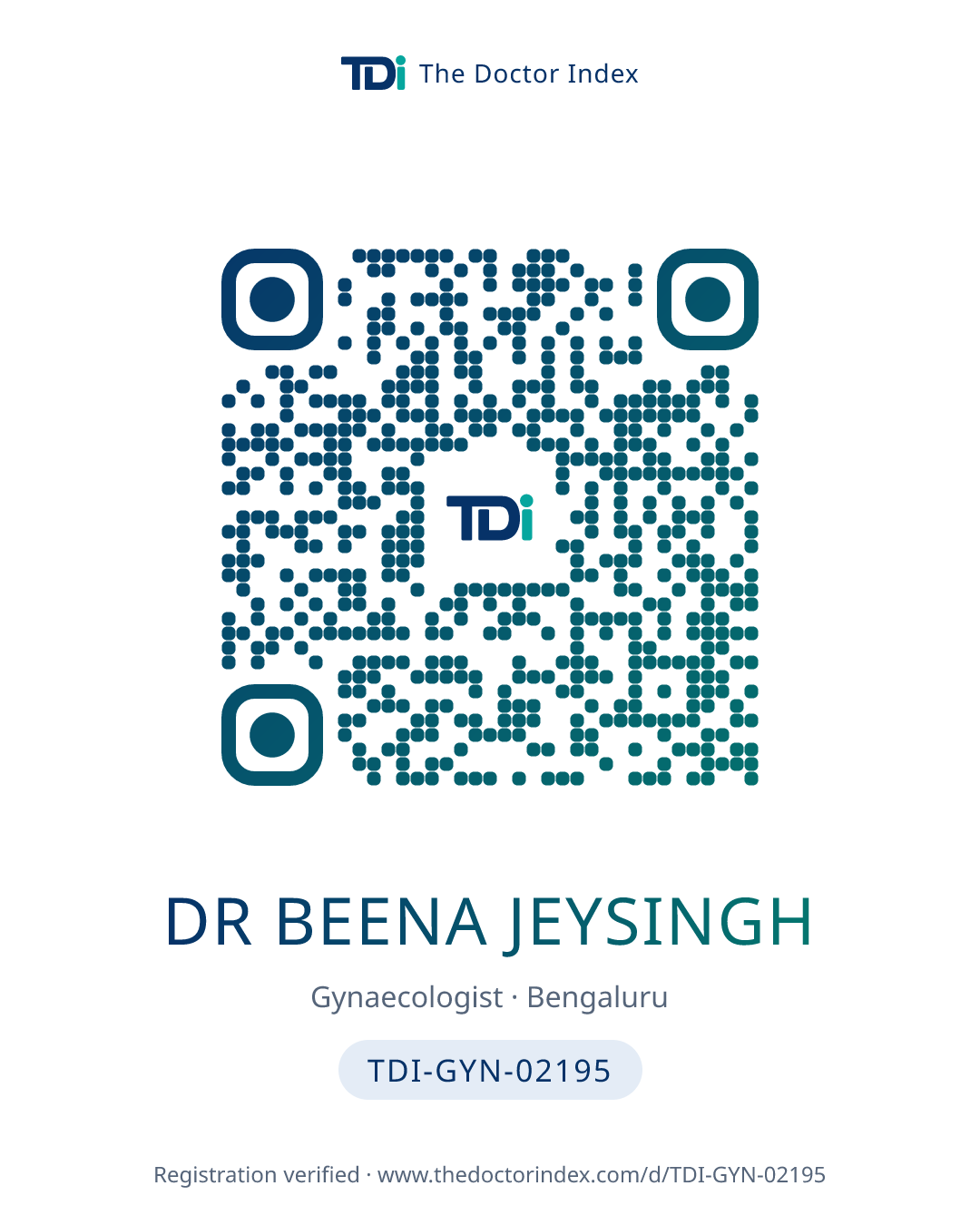 QR card for Dr Beena Jeysingh, TDI-GYN-02195