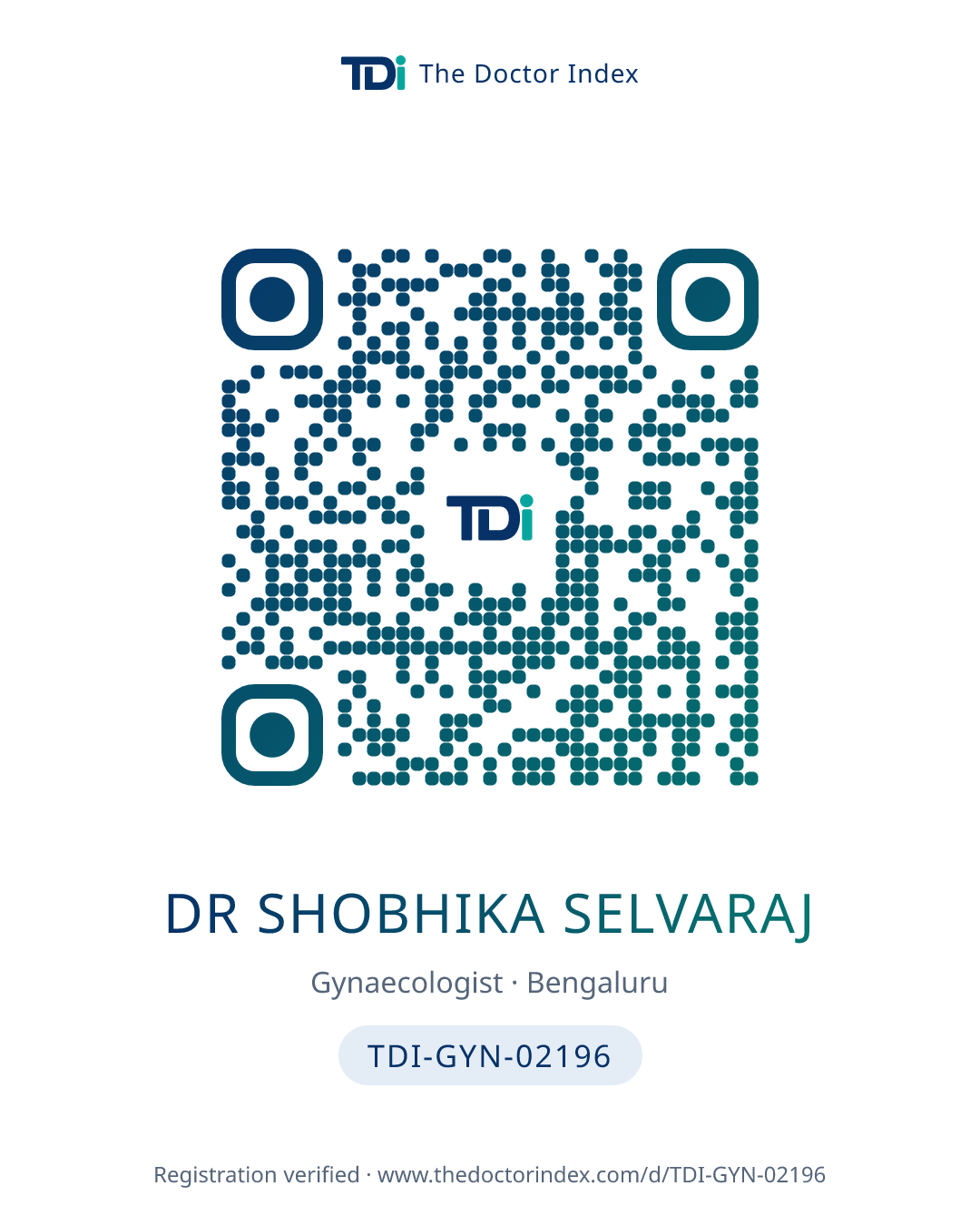 QR card for Dr Shobhika Selvaraj, TDI-GYN-02196