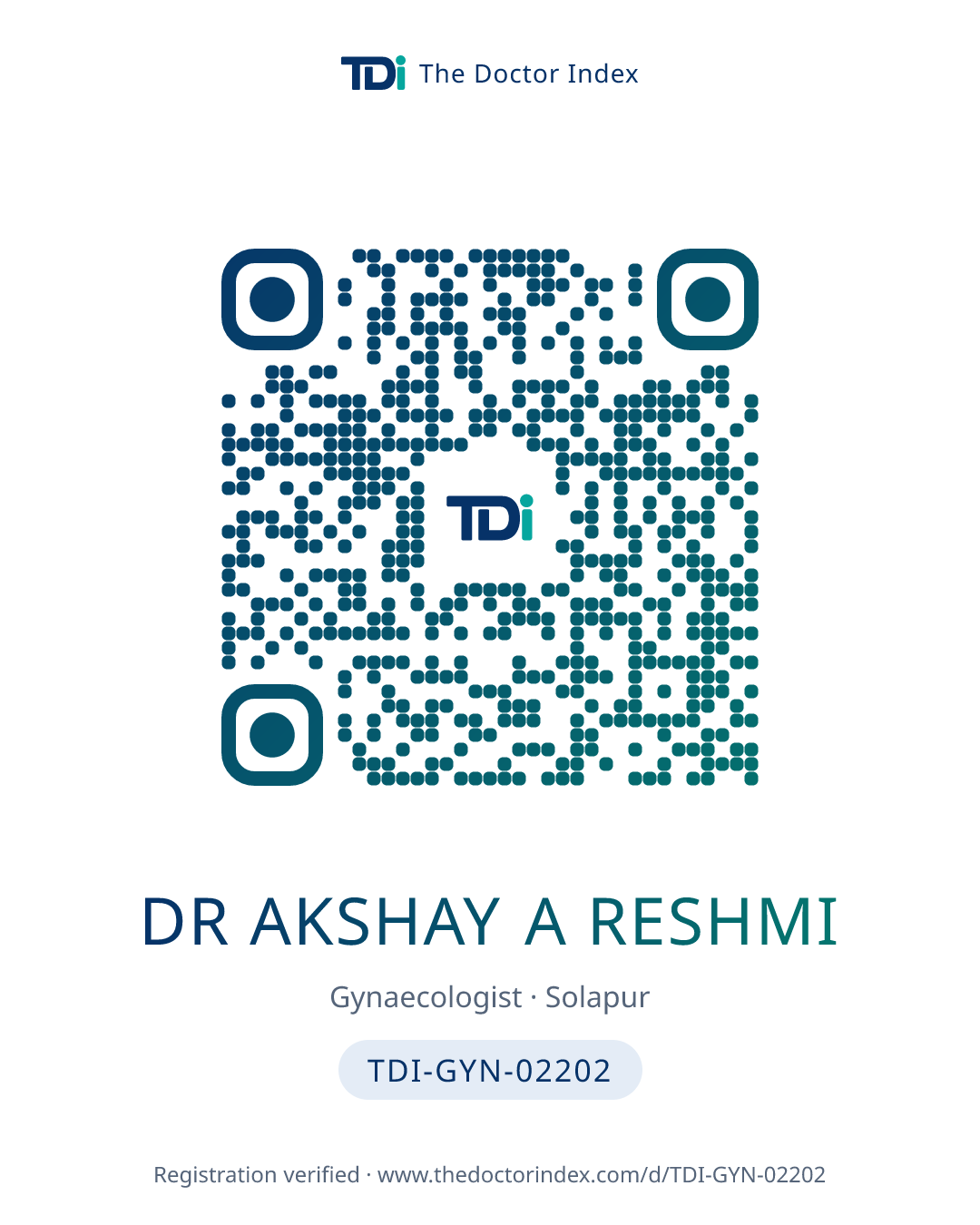 QR card for Dr Akshay A Reshmi, TDI-GYN-02202