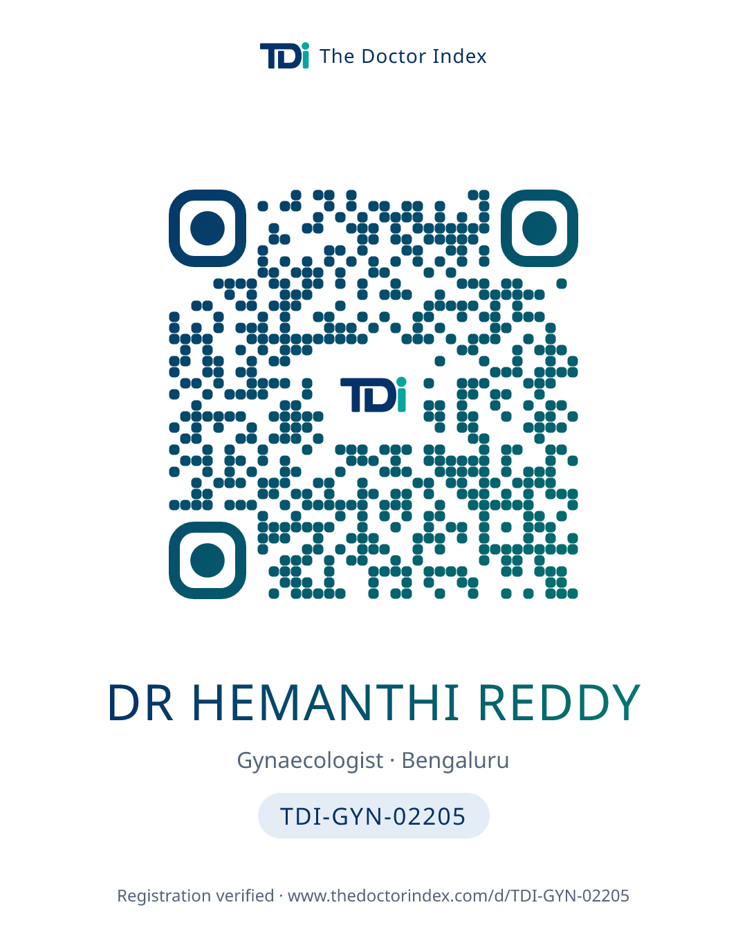 QR card for Dr Hemanthi Reddy, TDI-GYN-02205