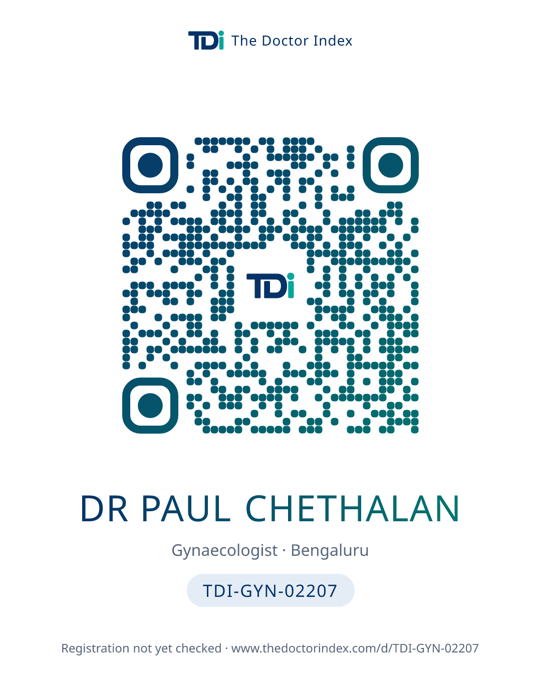 QR card for Dr Paul Chethalan, TDI-GYN-02207