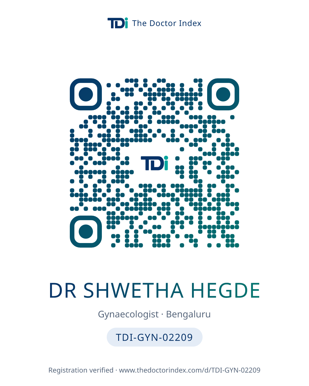 QR card for Dr Shwetha Hegde, TDI-GYN-02209