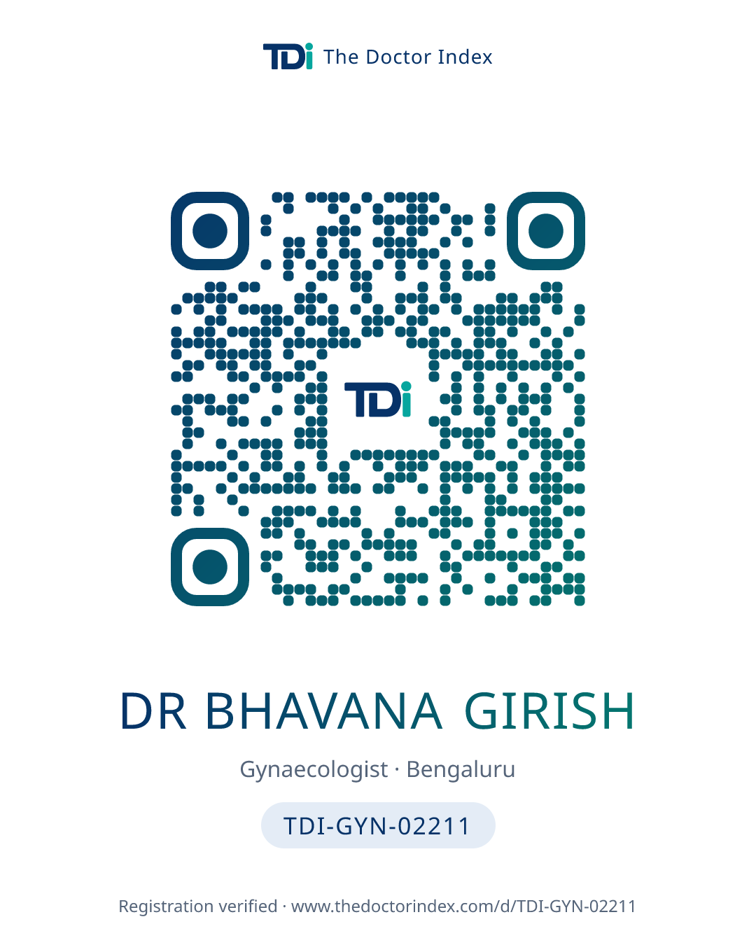 QR card for Dr Bhavana Girish, TDI-GYN-02211