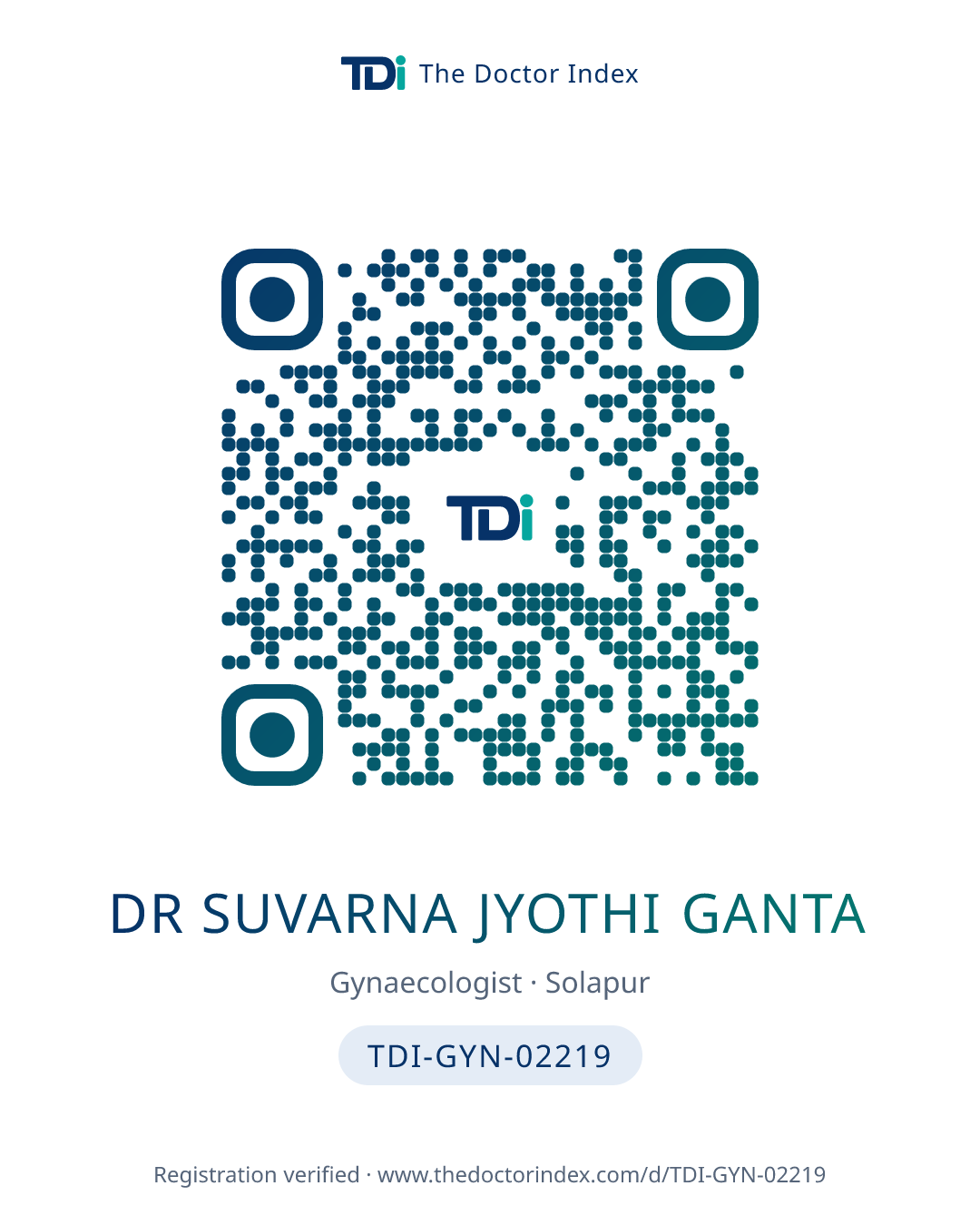 QR card for Dr Suvarna Jyothi Ganta, TDI-GYN-02219