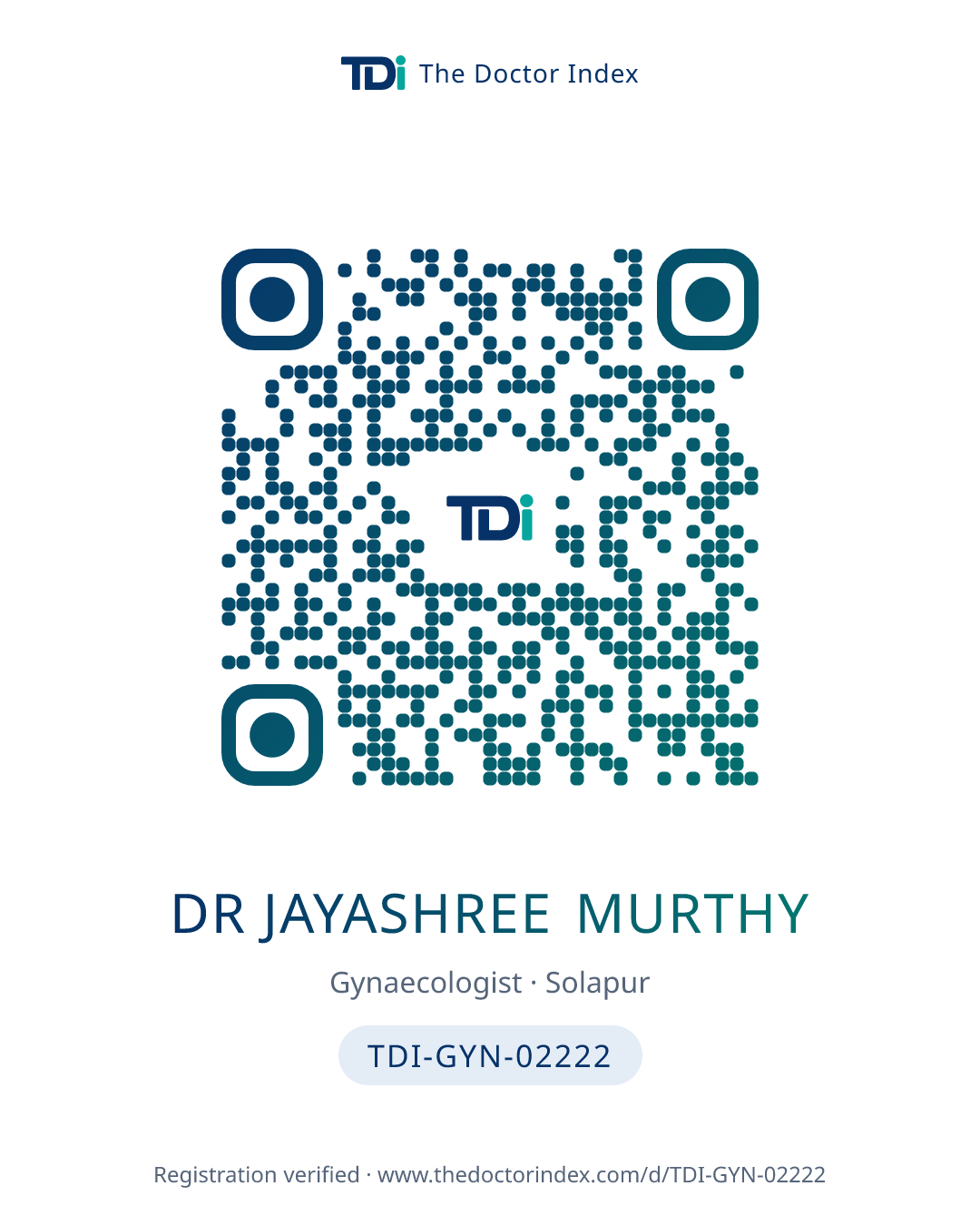 QR card for Dr Jayashree Murthy, TDI-GYN-02222