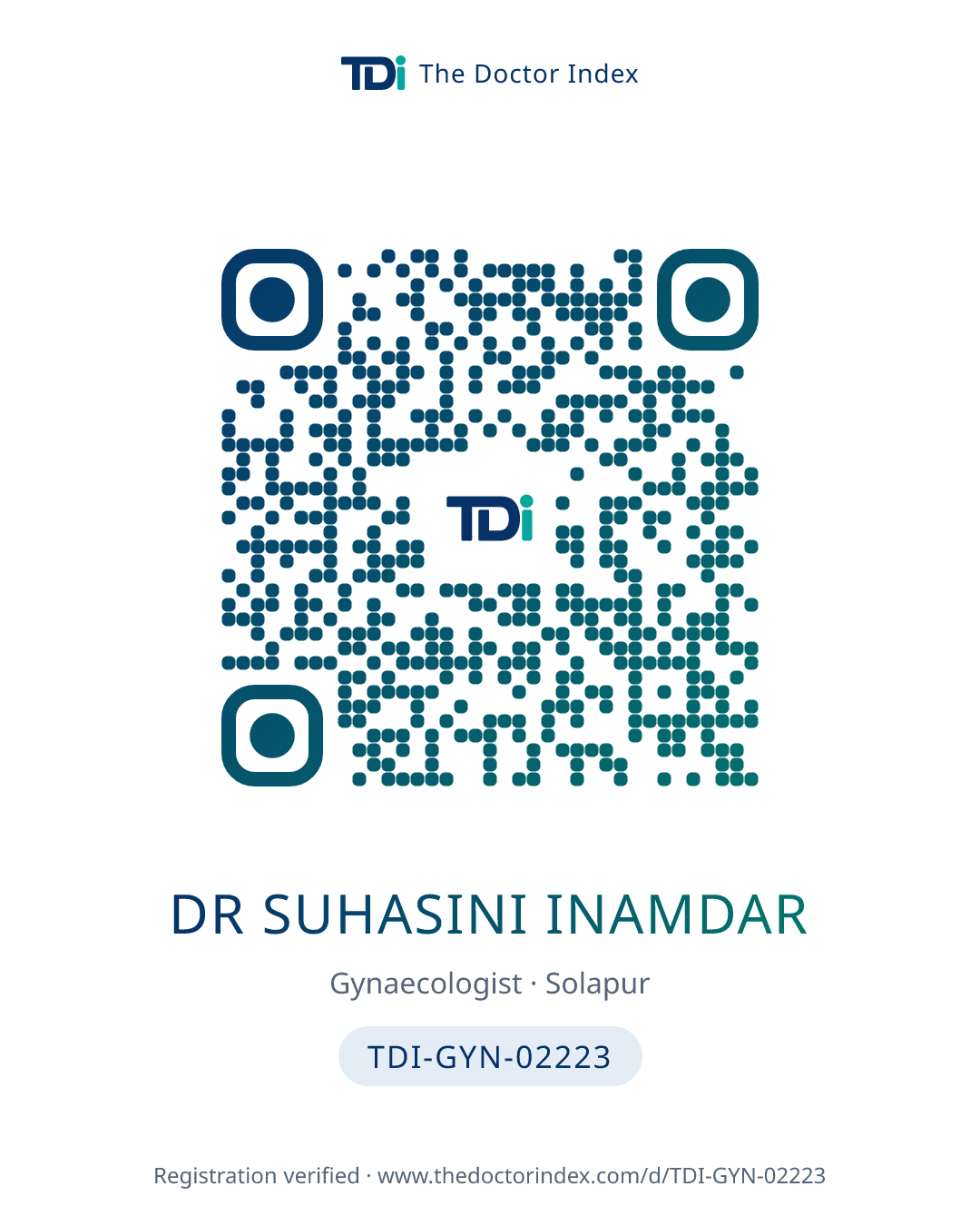 QR card for Dr Suhasini Inamdar, TDI-GYN-02223
