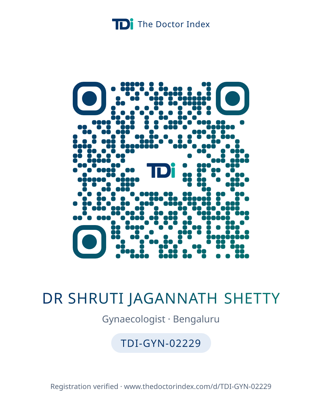 QR card for Dr Shruti Jagannath Shetty, TDI-GYN-02229