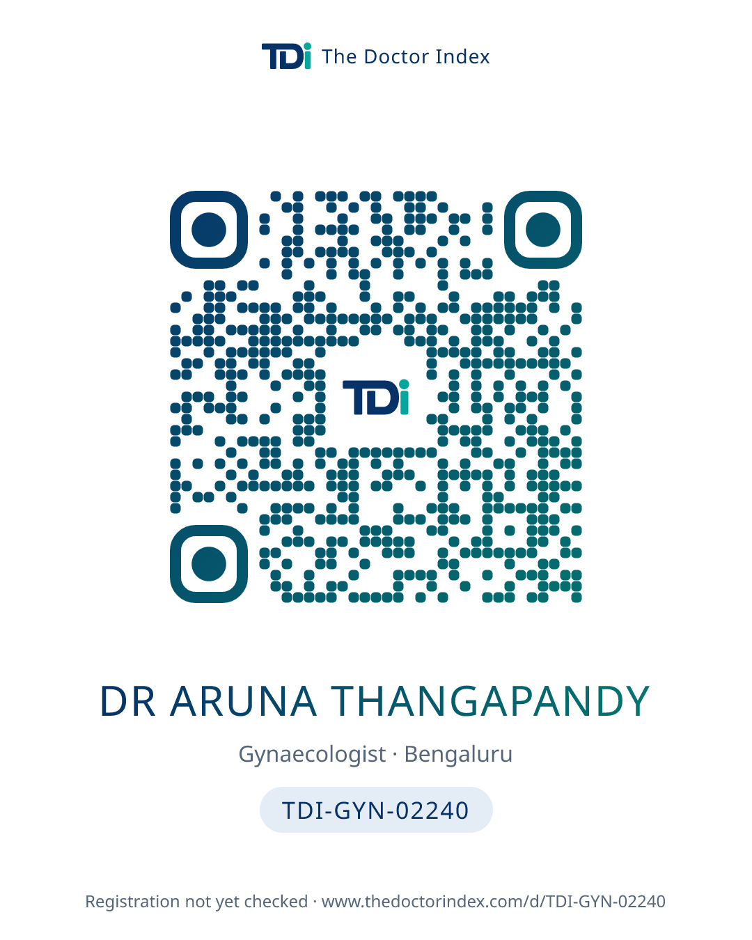 QR card for Dr ARUNA THANGAPANDY, TDI-GYN-02240