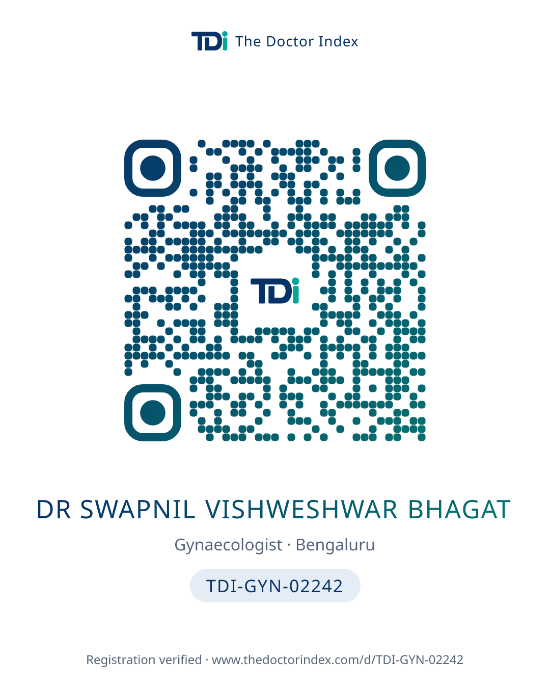 QR card for Dr Swapnil Vishweshwar Bhagat, TDI-GYN-02242