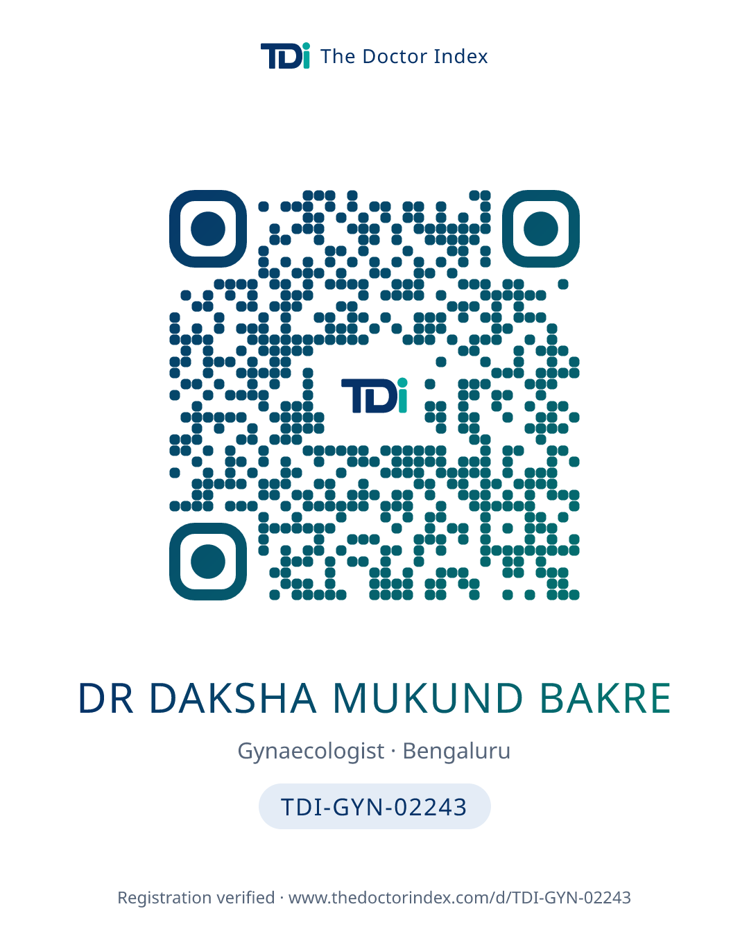 QR card for Dr Daksha Mukund Bakre, TDI-GYN-02243