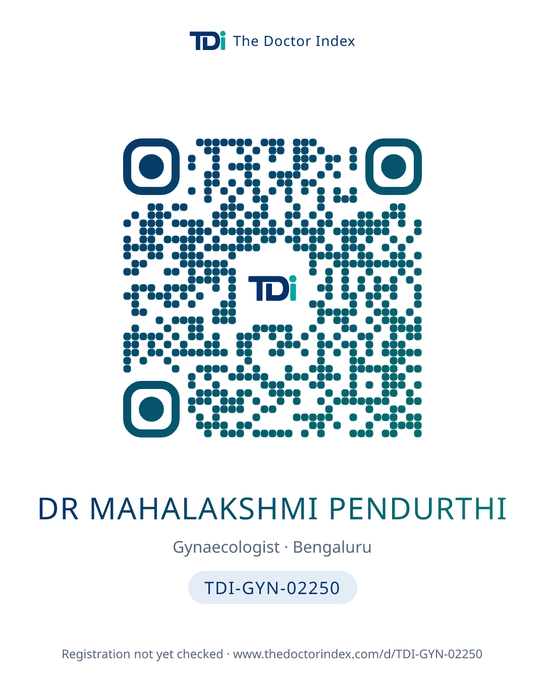 QR card for Dr Mahalakshmi Pendurthi, TDI-GYN-02250