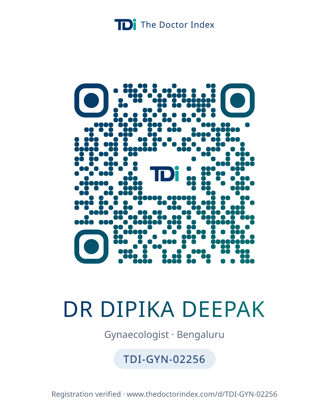 QR card for Dr Dipika Deepak, TDI-GYN-02256