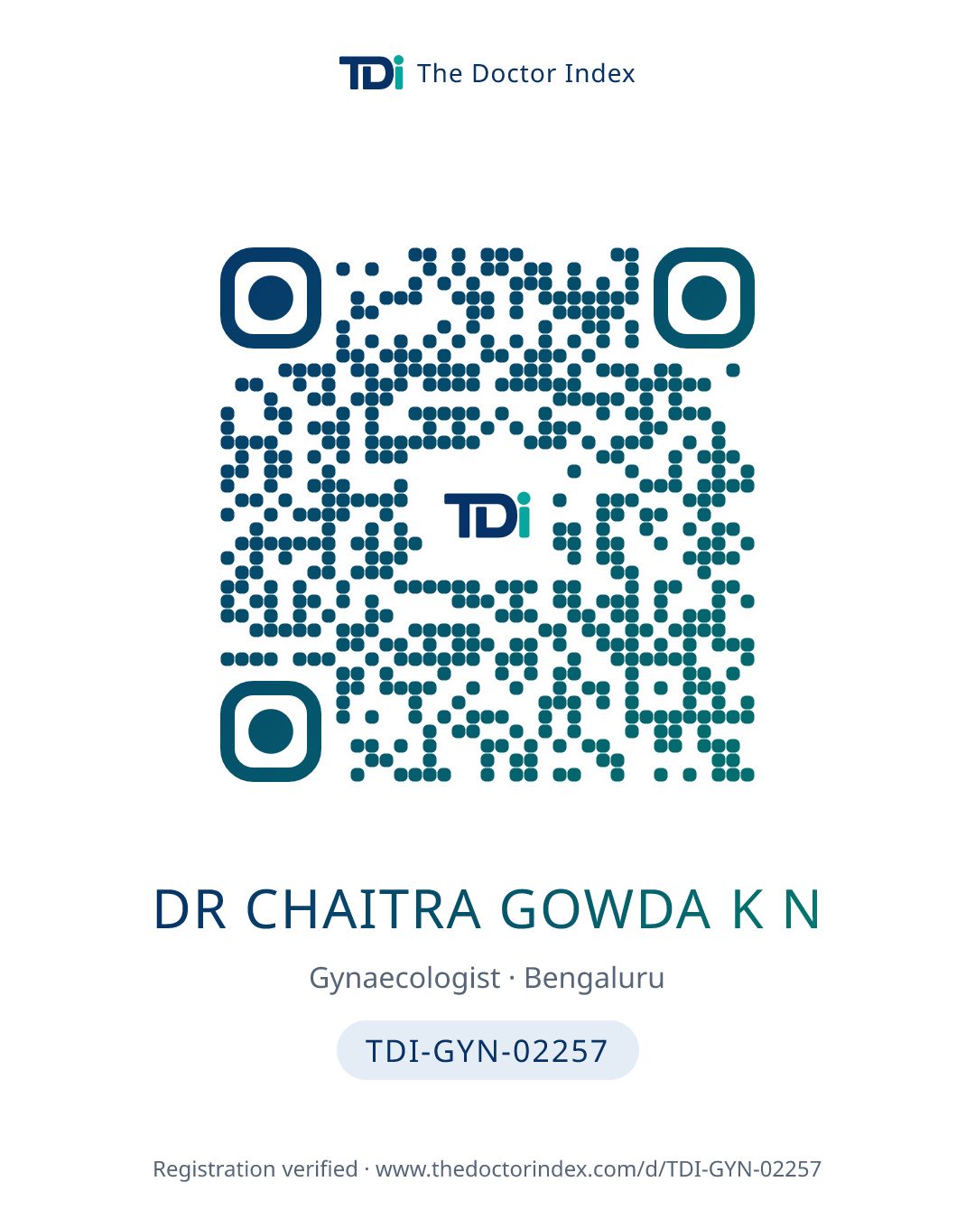 QR card for Dr Chaitra Gowda K N, TDI-GYN-02257