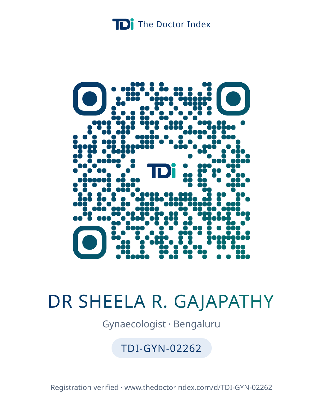 QR card for Dr Sheela R. Gajapathy, TDI-GYN-02262