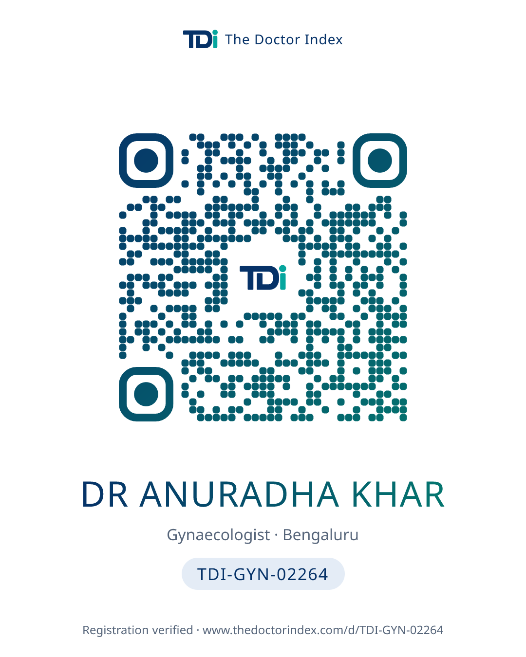 QR card for Dr Anuradha Khar, TDI-GYN-02264
