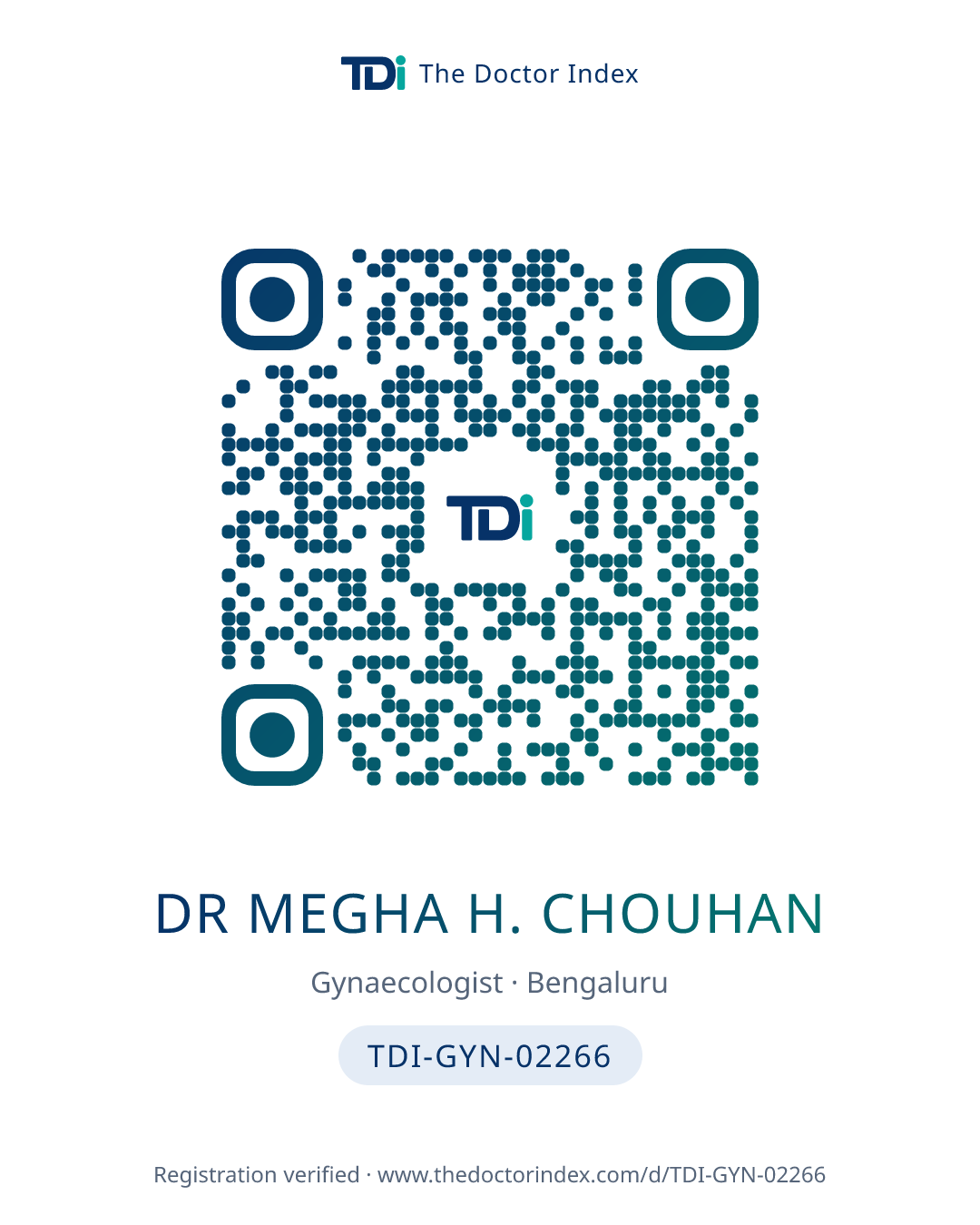 QR card for Dr Megha H. Chouhan, TDI-GYN-02266