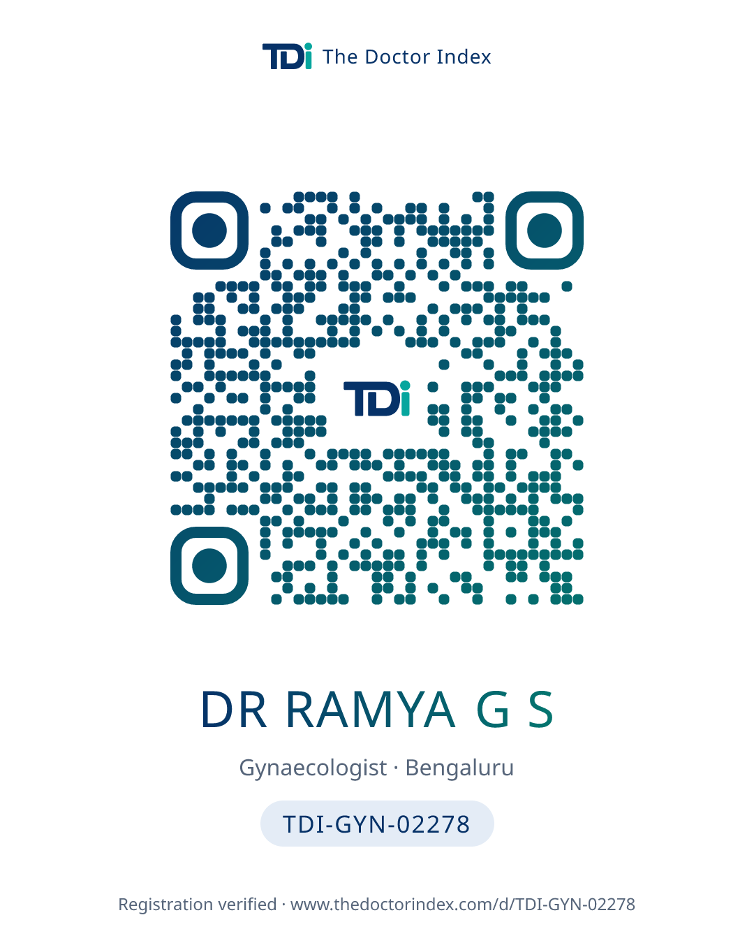 QR card for Dr Ramya G S, TDI-GYN-02278