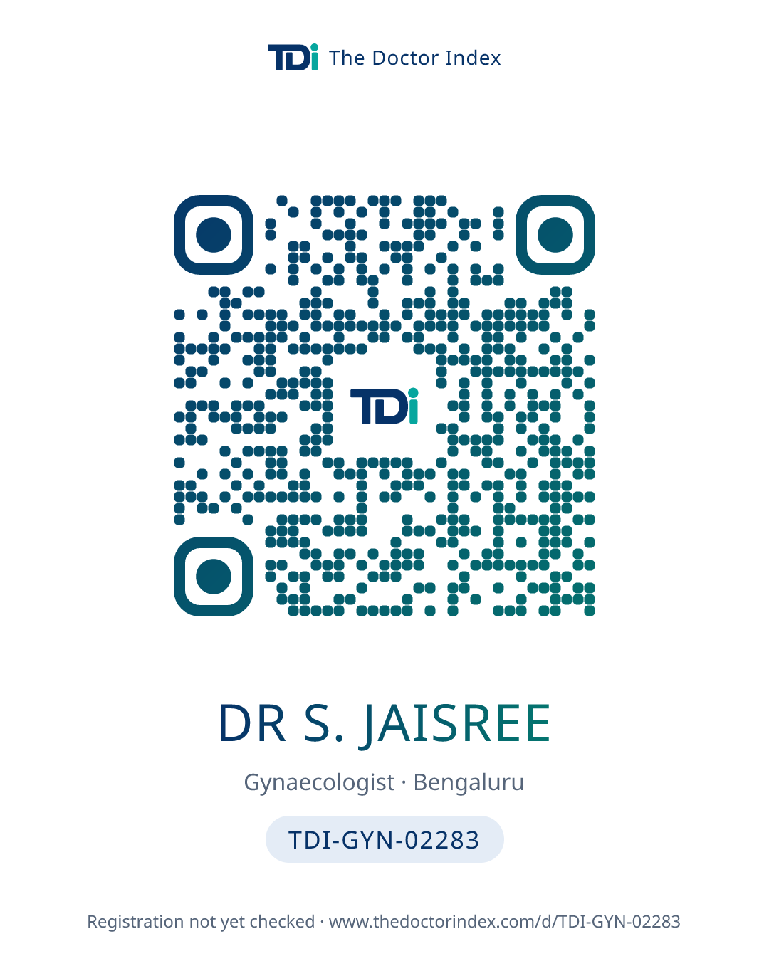 QR card for Dr S. Jaisree, TDI-GYN-02283