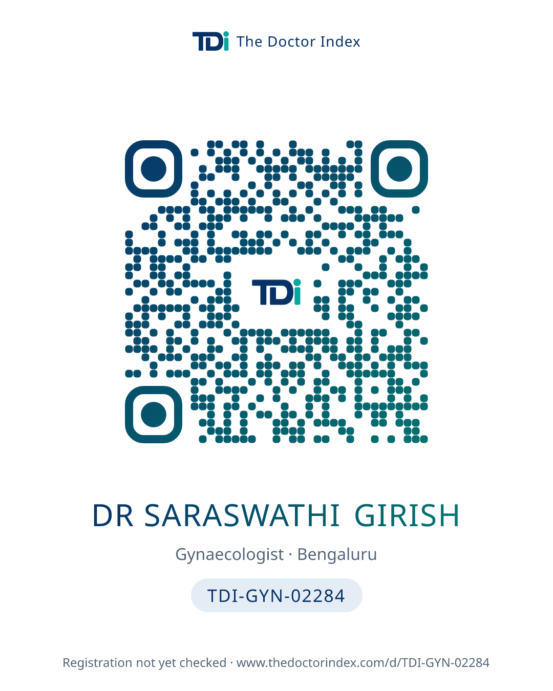 QR card for Dr Saraswathi Girish, TDI-GYN-02284