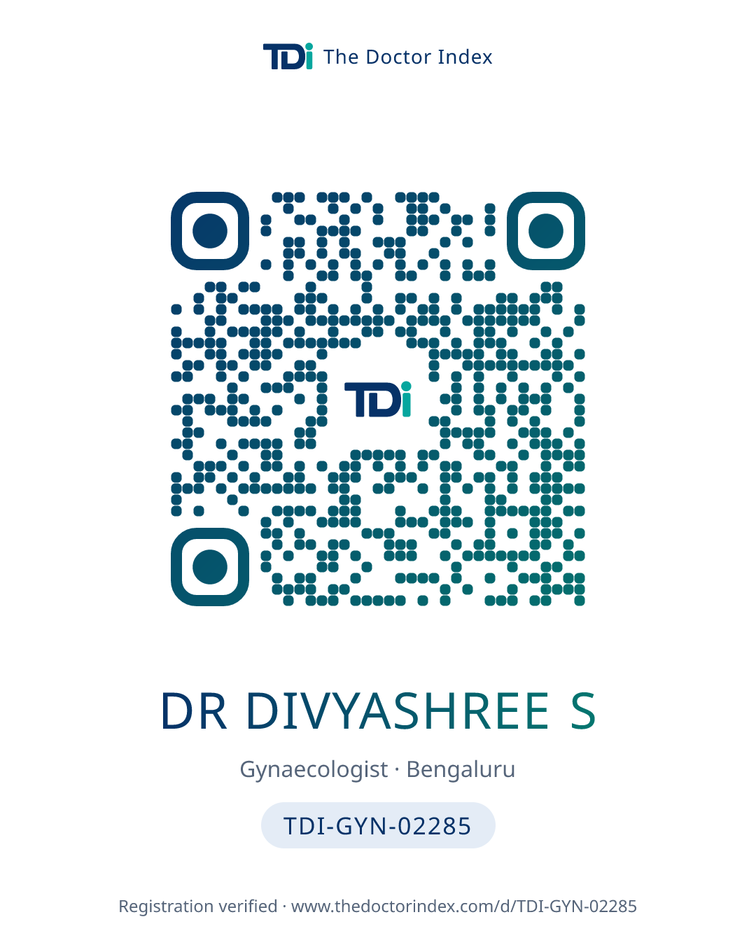 QR card for Dr Divyashree S, TDI-GYN-02285
