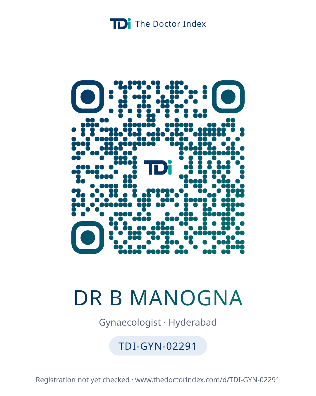 QR card for Dr B Manogna, TDI-GYN-02291