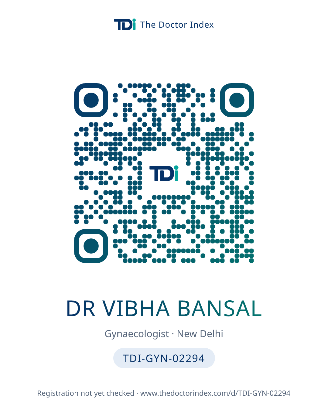 QR card for Dr Vibha Bansal, TDI-GYN-02294