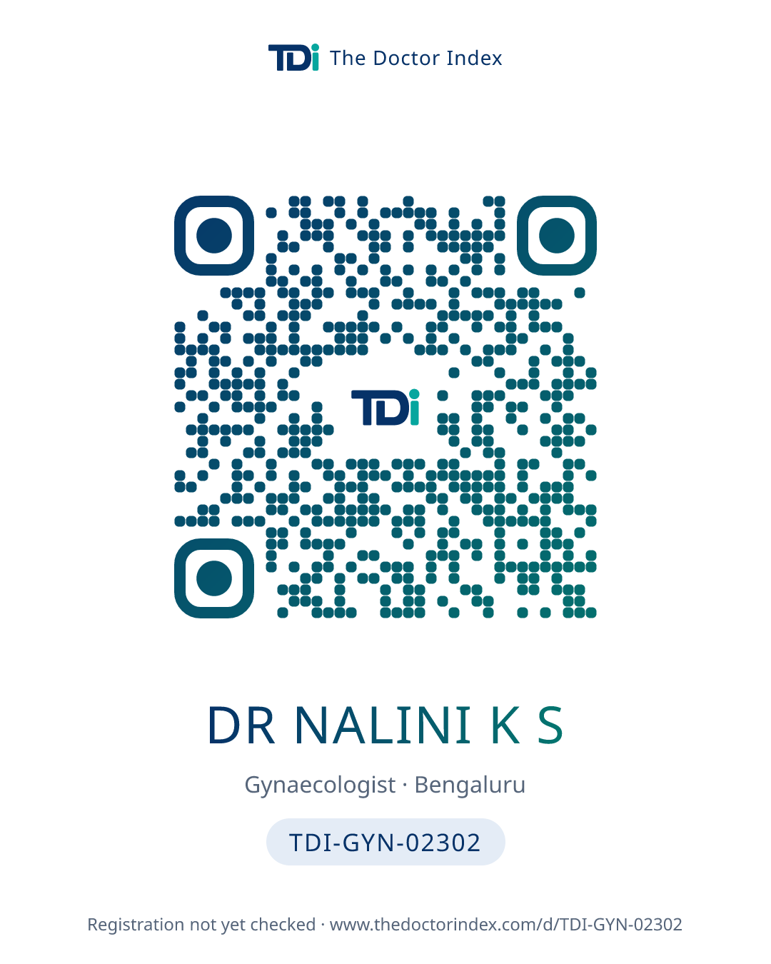 QR card for Dr Nalini K S, TDI-GYN-02302
