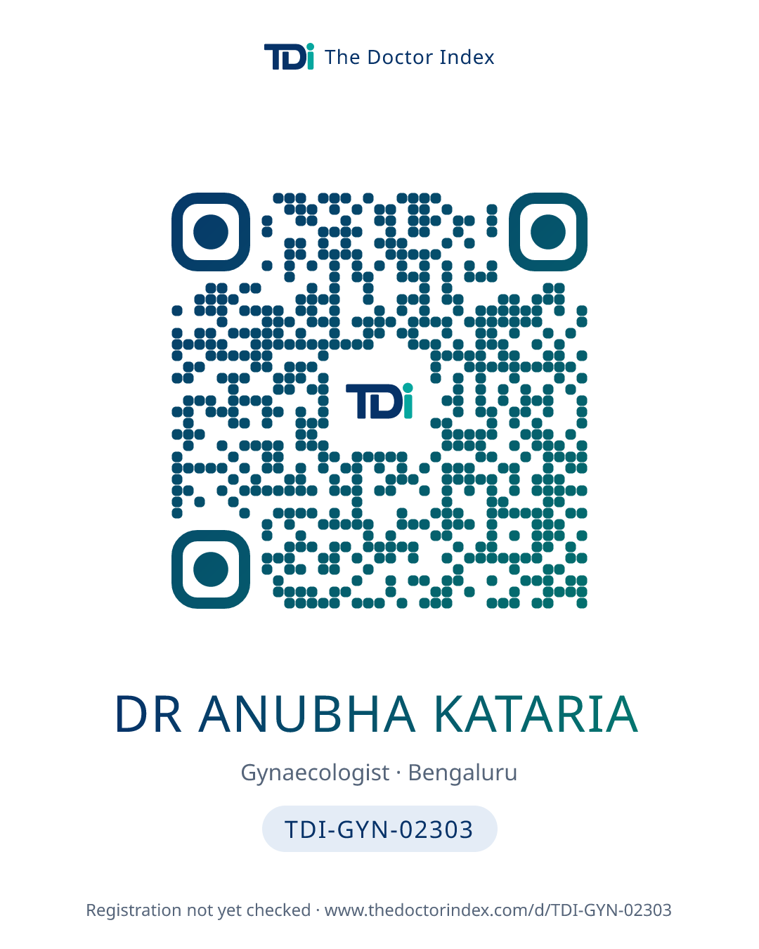 QR card for Dr Anubha Kataria, TDI-GYN-02303