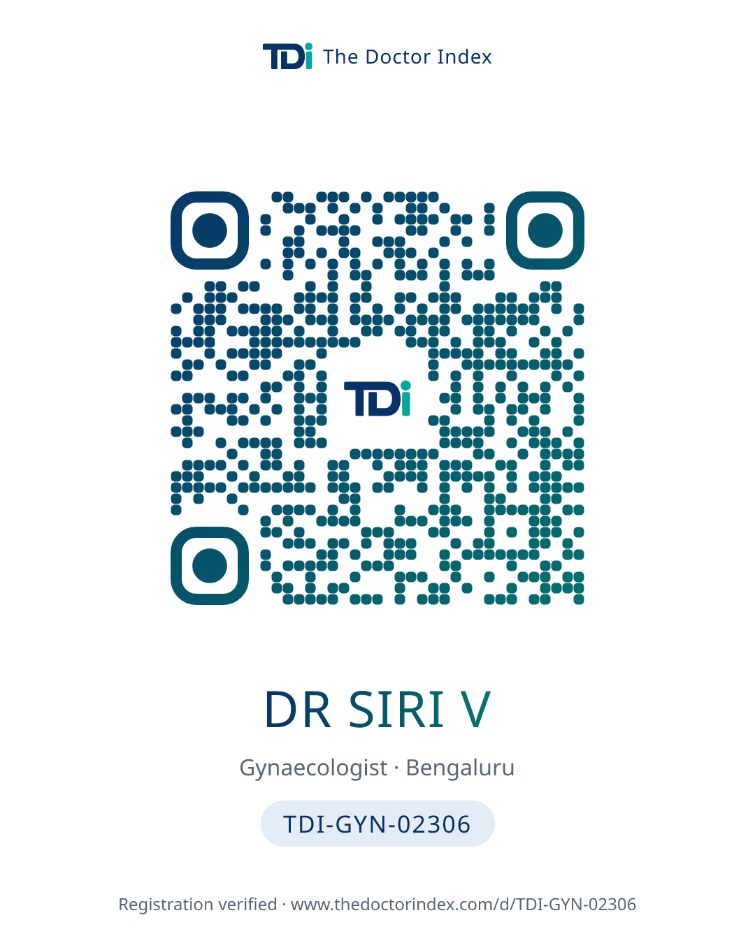QR card for Dr Siri V, TDI-GYN-02306