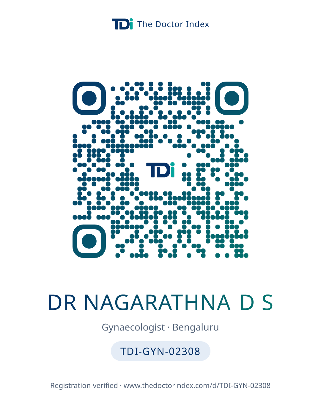 QR card for Dr Nagarathna D S, TDI-GYN-02308