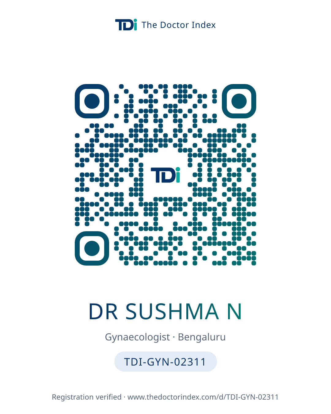 QR card for Dr Sushma N, TDI-GYN-02311