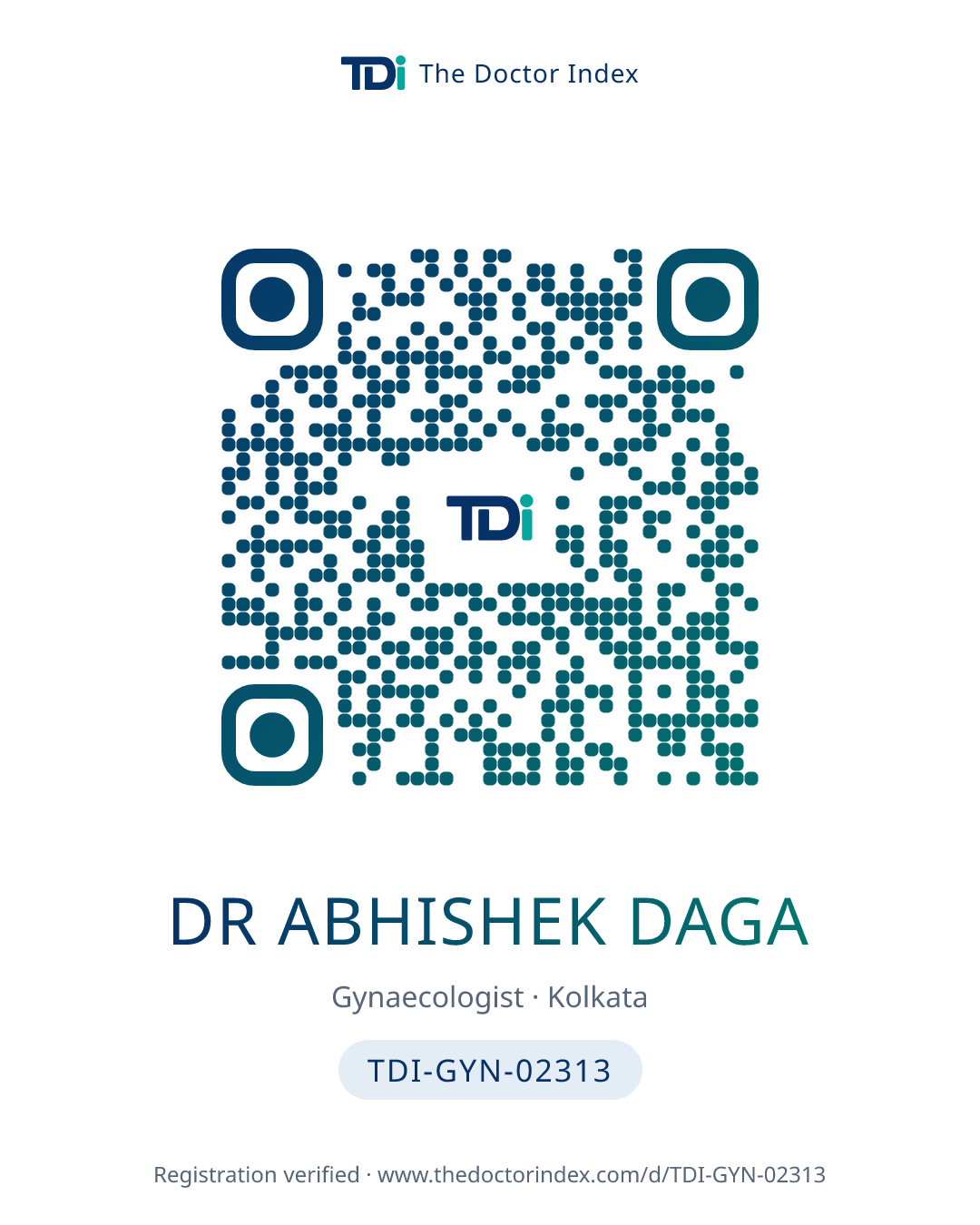 QR card for Dr Abhishek Daga, TDI-GYN-02313