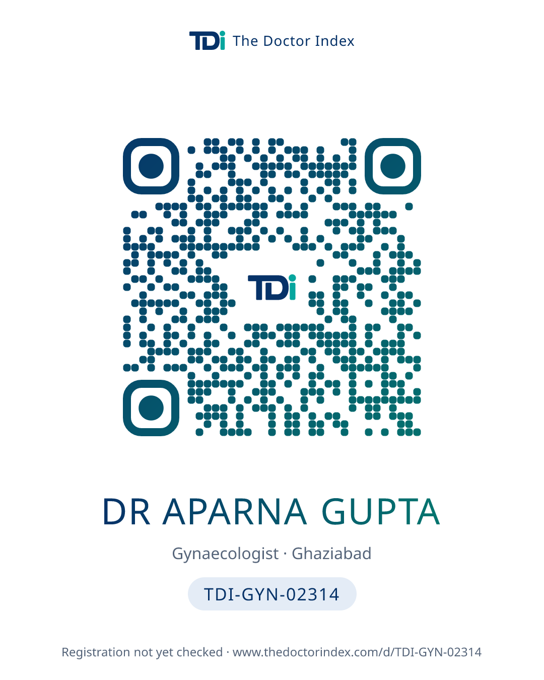 QR card for Dr Aparna Gupta, TDI-GYN-02314