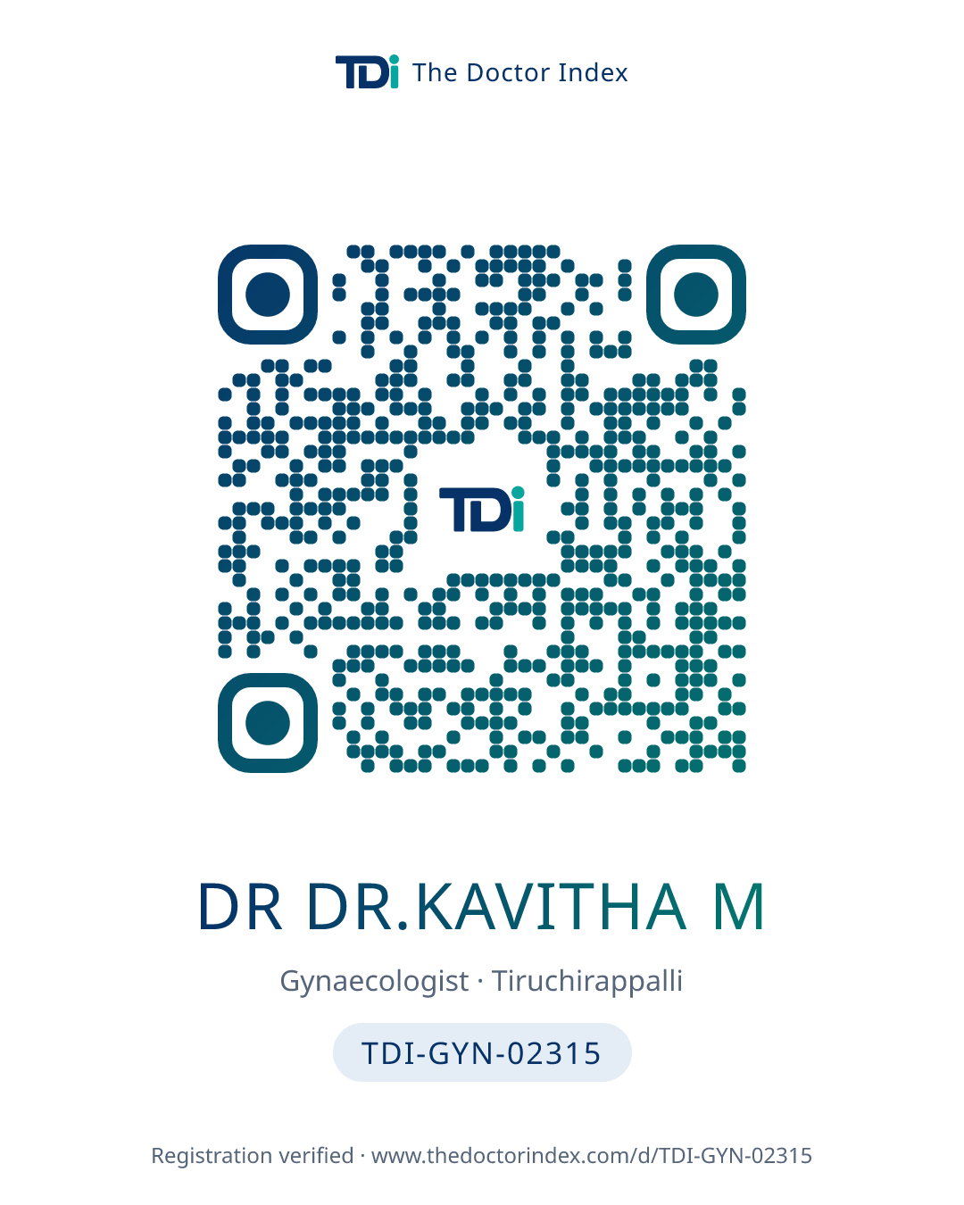QR card for Dr Dr.kavitha M, TDI-GYN-02315