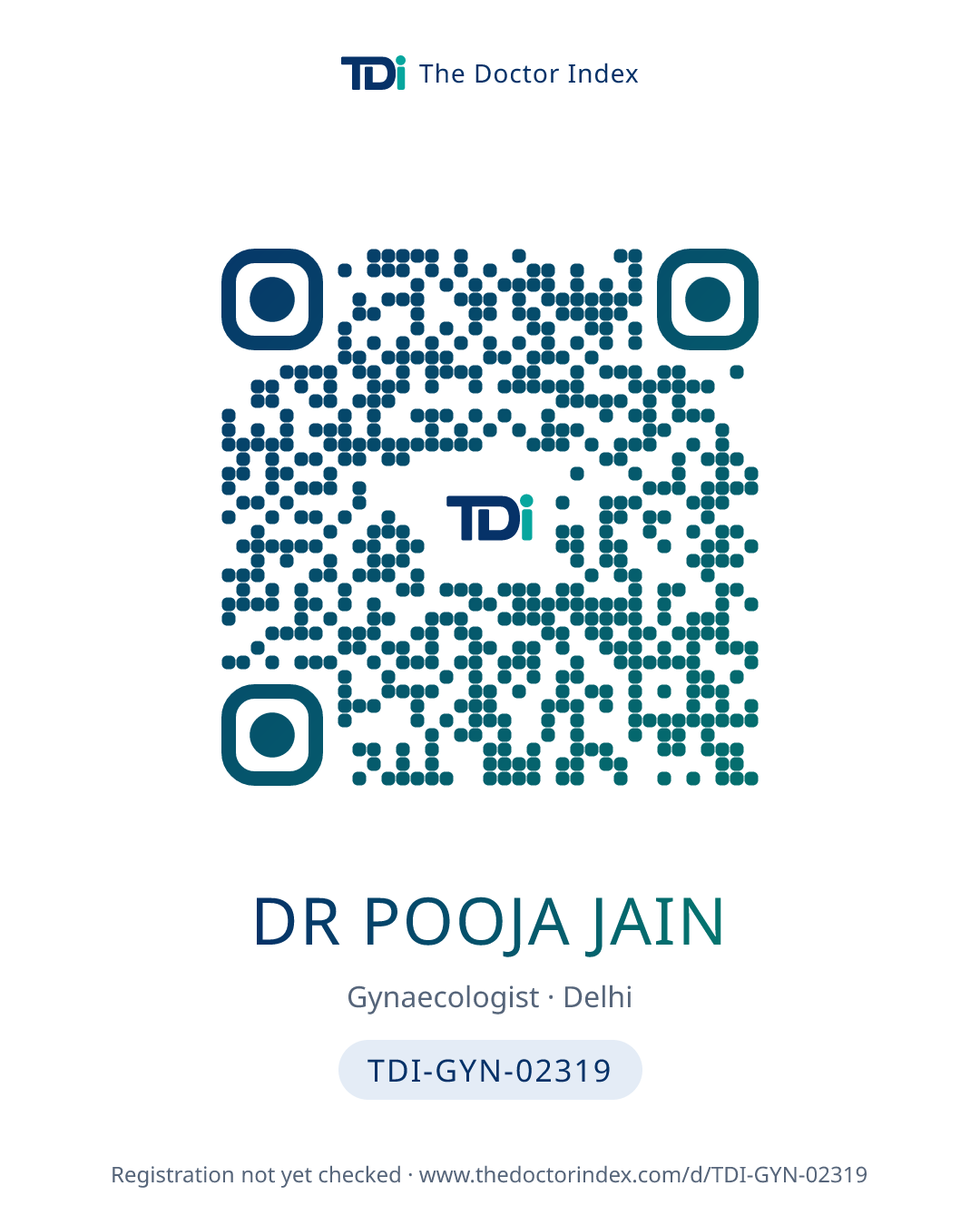 QR card for Dr Pooja Jain, TDI-GYN-02319