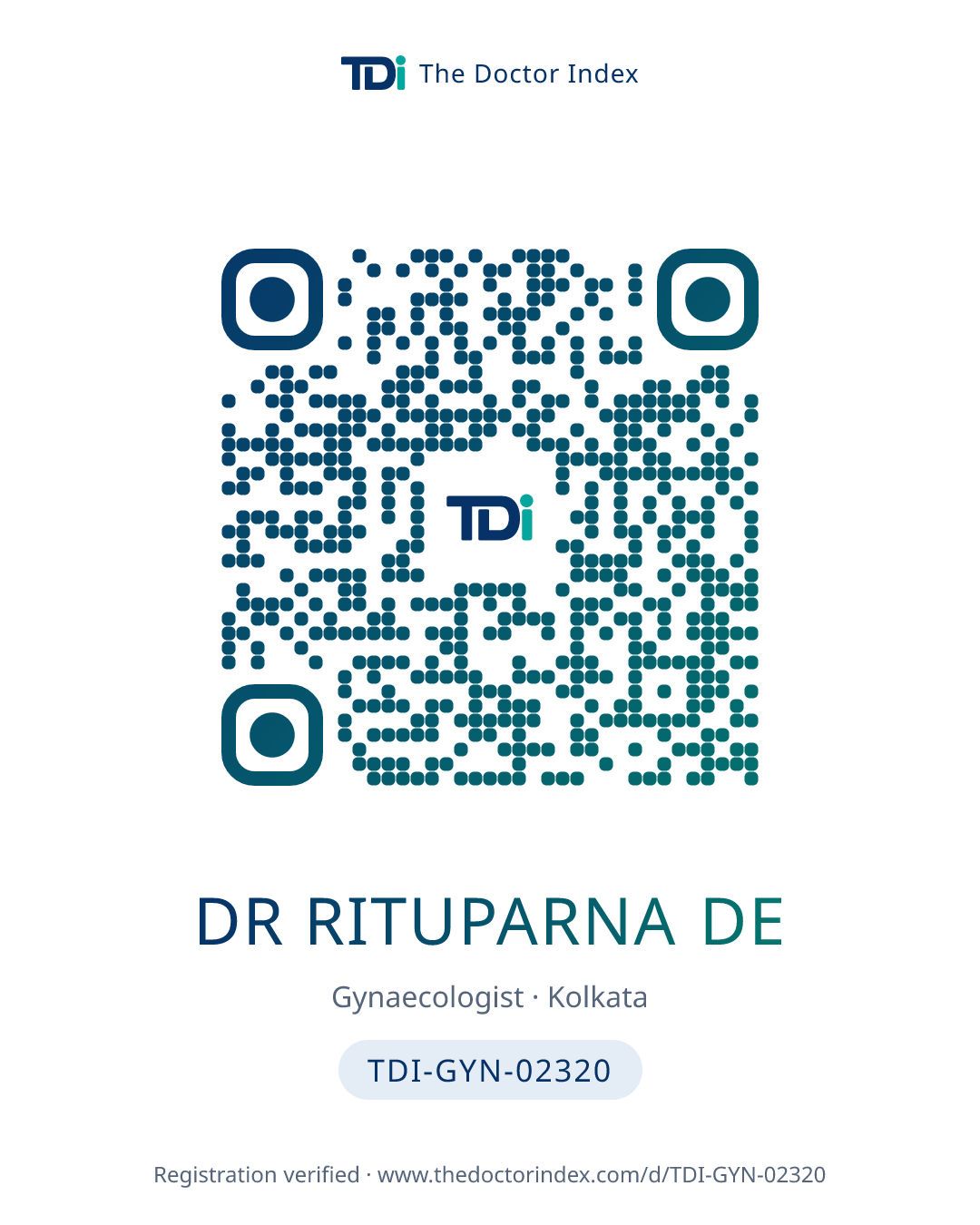 QR card for Dr Rituparna De, TDI-GYN-02320