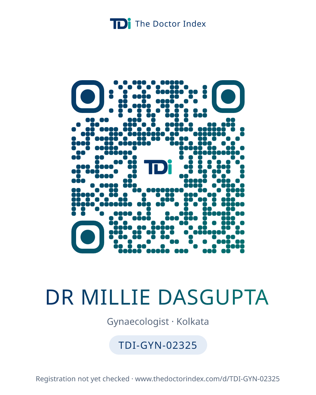 QR card for Dr Millie Dasgupta, TDI-GYN-02325