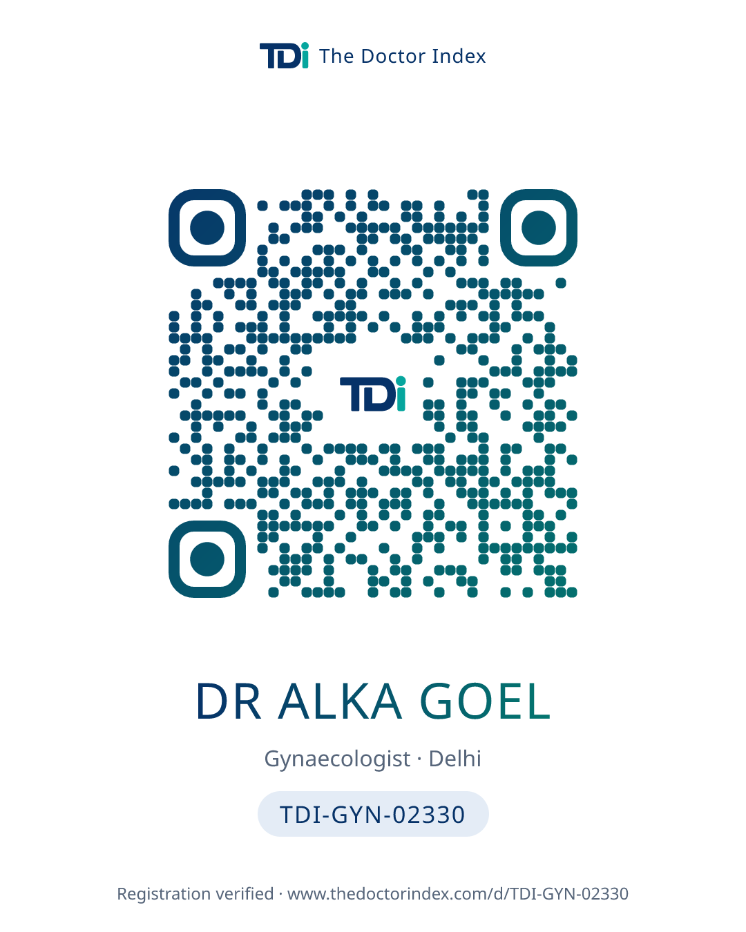 QR card for Dr Alka Goel, TDI-GYN-02330