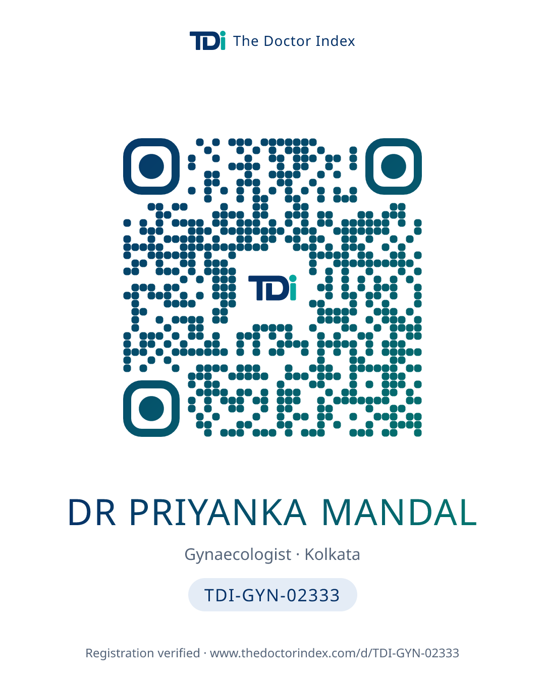 QR card for Dr Priyanka Mandal, TDI-GYN-02333
