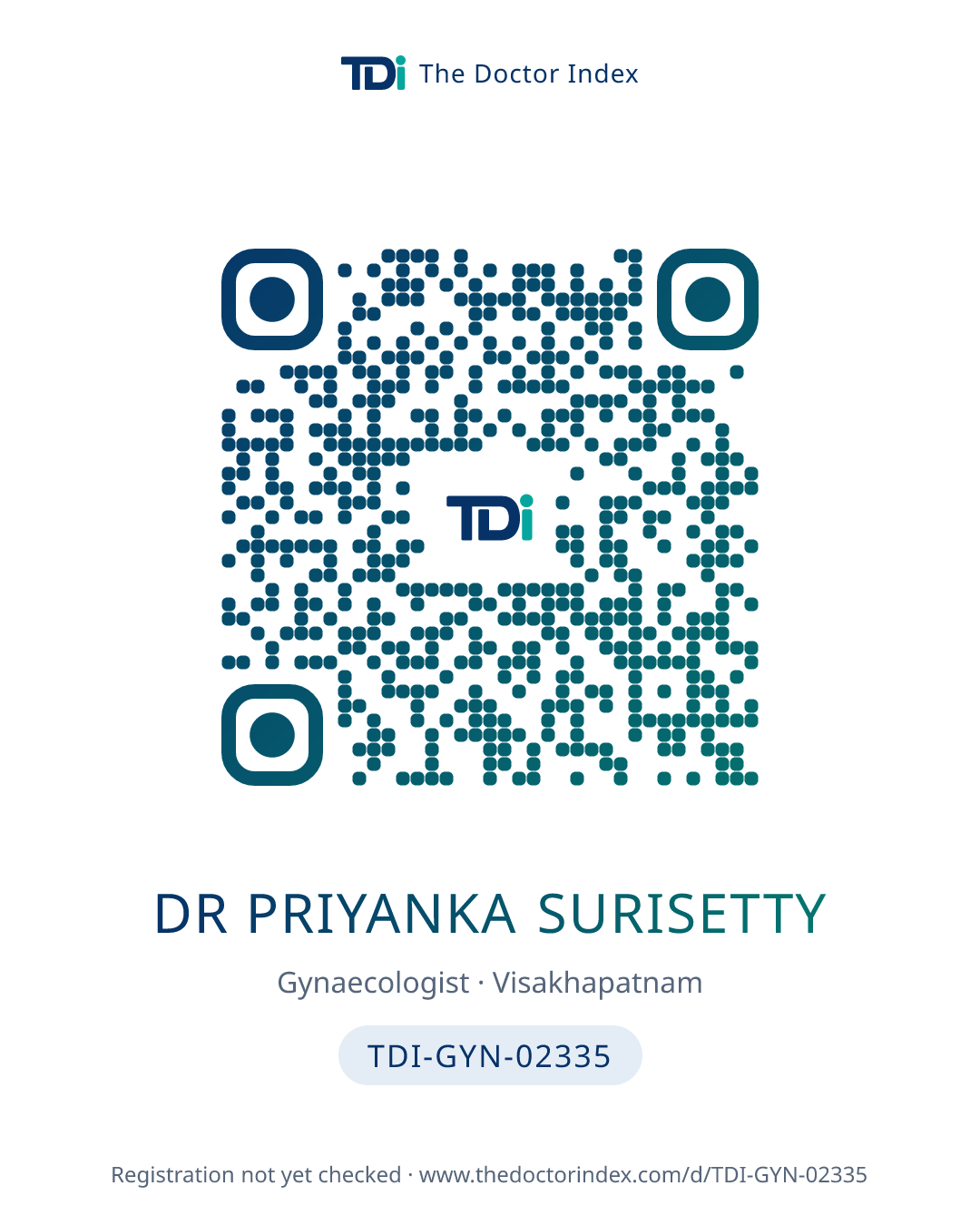 QR card for Dr Priyanka Surisetty, TDI-GYN-02335